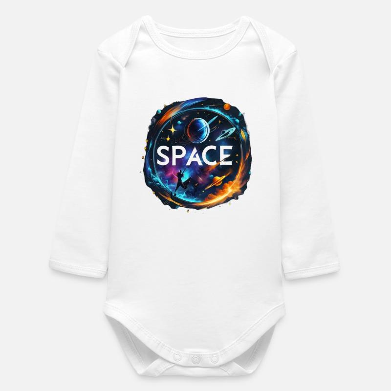 Space - Baby Organic Long-Sleeved Bodysuit - white