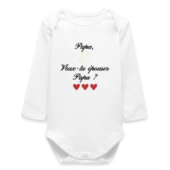 Demande mariage originale Papa-Papa. Fête pères - Body bébé manches longues biologique - blanc - Devant