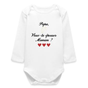 Demande mariage originale Maman-Papa. Fête pères - Body bébé manches longues biologique - blanc - Devant