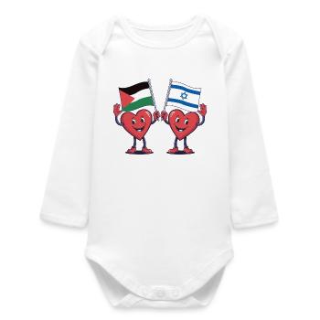 Palestine and Israel Hearts - Baby Organic Long-Sleeved Bodysuit - white - Front