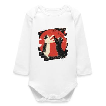Japanese Cats Fight - Baby Organic Long-Sleeved Bodysuit - white - Front