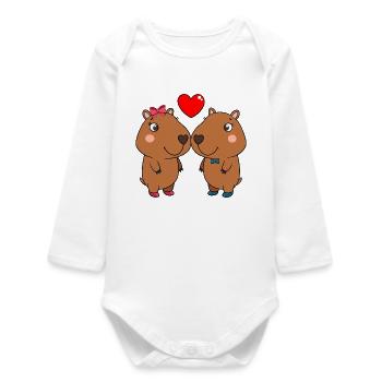 Duo d’animaux mignons avec cœur - Body bébé manches longues biologique - blanc - Devant