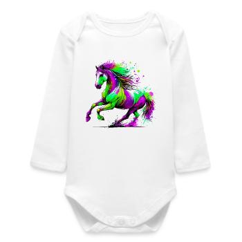 Horse - Baby Organic Long-Sleeved Bodysuit - white - Front