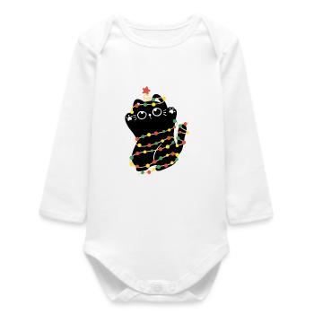 Weihnachtsbeleuchtung Katze - Baby Organic Langarmbody - Weiß - Vorne