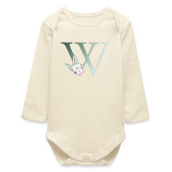 W Monogramme, Floral, Personnalisable - Body bébé manches longues biologique - écru doux - Devant