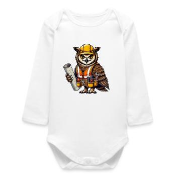 Construction Worker Owl – Clever & Crafty! - Baby Organic Long-Sleeved Bodysuit - white - Front