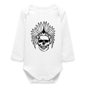 Skull Indian Jewelry - Baby Organic Long-Sleeved Bodysuit - white - Front