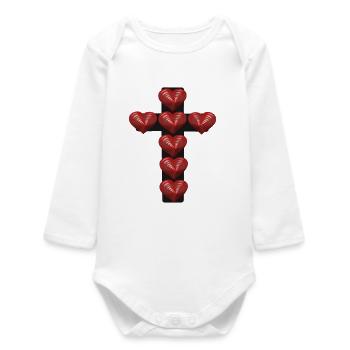 Cross Jesus Heart Hearts Crosses Crucifix - Baby Organic Long-Sleeved Bodysuit - white - Front