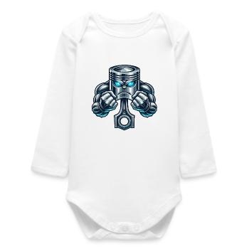 Muskel Kolben Design - Baby Organic Langarmbody - Weiß - Vorne