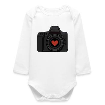 Appareil photo d’amour avec un cœur pour les vrais fans de photographie - Body bébé manches longues biologique - blanc - Devant