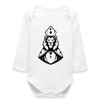 Enigmatic Cat with Red Eyes and Pink Tongue - Baby Organic Long-Sleeved Bodysuit - white - Front