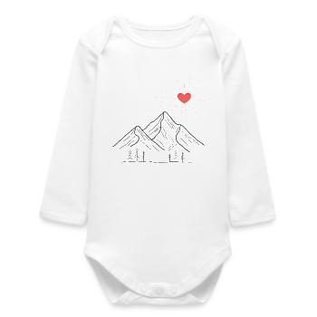 Montagnes minimales avec cœur soleil – Motif d’amour en plein air - Body bébé manches longues biologique - blanc - Devant