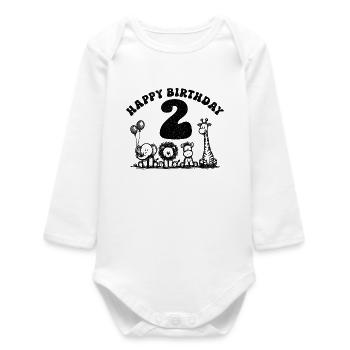 2 Year Birthday Animal Motif Children's Birthday Party - Baby Organic Long-Sleeved Bodysuit - white - Front