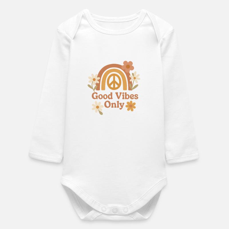 Boho Retro Blumen Design - Baby Organic Langarmbody - Weiß