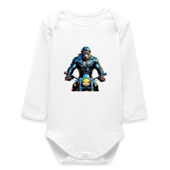 Urban Gorilla Rider Illustration - Baby Organic Long-Sleeved Bodysuit - white - Front