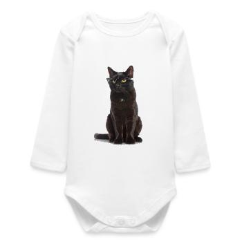 Chat noir avec des lunettes – Cool, intelligent et totalement K - Body bébé manches longues biologique - blanc - Devant