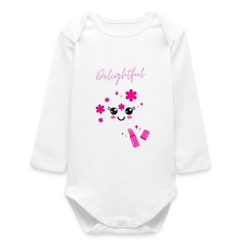 Délicieux avec un joli rouge à lèvres kawaii pour le visage - Body bébé manches longues biologique - blanc - Devant