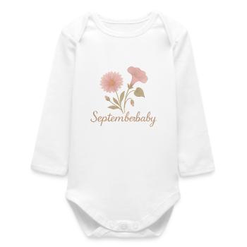 Septemberbaby Design – Geburtstagsgeschenk Idee - Baby Organic Langarmbody - Weiß - Vorne