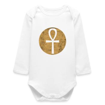 Croix égyptienne Ankh dans cercle doré - Body bébé manches longues biologique - blanc - Devant