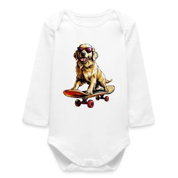 Skateboard Golden Retriever - Baby Organic Langarmbody - Weiß - Vorne