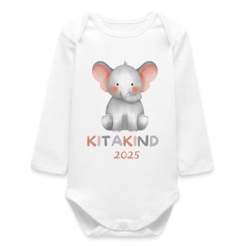 Kitakind 2025 – Elefant Shirt für Kita-Start - Baby Organic Langarmbody - Weiß - Vorne