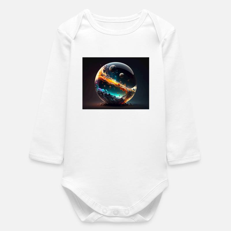 Galactic Universe Globe - Baby Organic Long-Sleeved Bodysuit - white