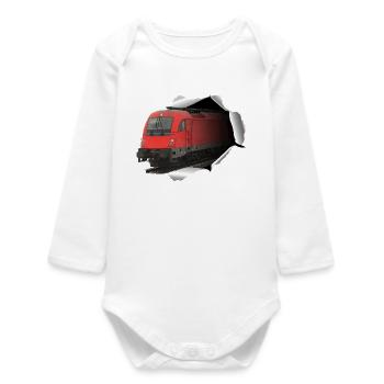 Locomotive 1216 breaks through paper - Baby Organic Long-Sleeved Bodysuit - white - Front