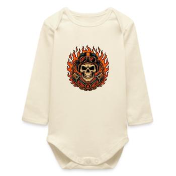 Fire & Flames Design Motorrad Totenkopf - Baby Organic Langarmbody - Natur - Vorne