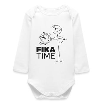 Minimalist Stopwatch with Fika Time - Baby Organic Long-Sleeved Bodysuit - white - Front