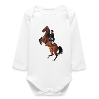 Cavalier élégant sur cheval cabré - Body bébé manches longues biologique - blanc - Devant