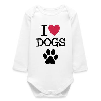J’aime les chiens Citation pour le propriétaire du chien - Body bébé manches longues biologique - blanc - Devant
