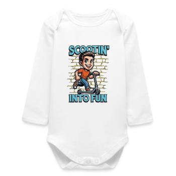 Scooter Scootin' Into Fun Scootering Motorcycle - Baby Organic Long-Sleeved Bodysuit - white - Front