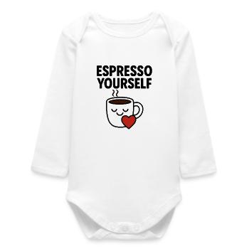 Adorable Coffee Mug with Heart - Baby Organic Long-Sleeved Bodysuit - white - Front