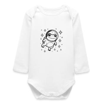 Frog in Space - Cool Astonomy Logo - Baby Organic Long-Sleeved Bodysuit - white - Front