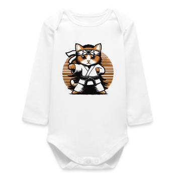 Kawaii Cat Karate Dojo Design - Baby Organic Long-Sleeved Bodysuit - white - Front