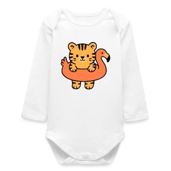 Kleiner Tiger auf Tropischer Boje - Baby Organic Langarmbody - Weiß - Vorne