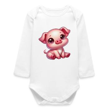 Cute Piglet Cartoon Farm Kawaii Agriculture - Baby Organic Long-Sleeved Bodysuit - white - Front