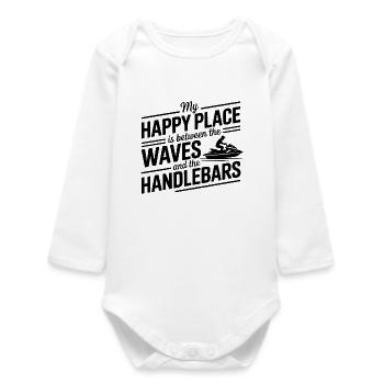 Happy Place Between Waves And Handlebars  - Baby Organic Long-Sleeved Bodysuit - white - Front