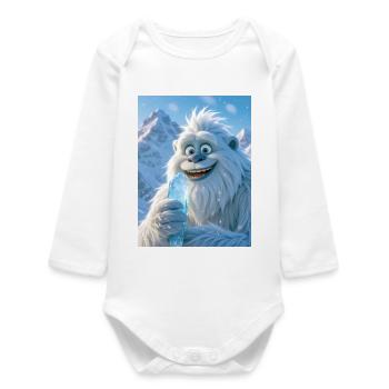 Playful Yeti eating giant icicle  cream - Baby Organic Long-Sleeved Bodysuit - white - Front