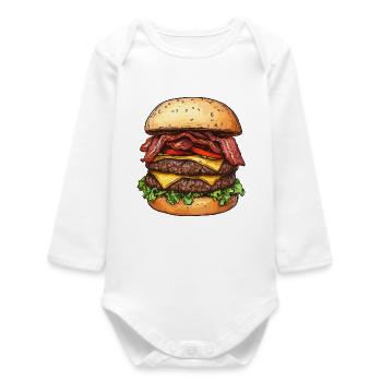 Double Bacon Cheeseburger :) - Baby Organic Long-Sleeved Bodysuit - white - Front