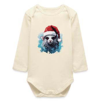 Rat de Noël drôle - Body bébé manches longues biologique - écru doux - Devant