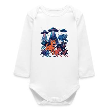 Alien UFOs UFO Galactic Dogs Beam Gift - Baby Organic Long-Sleeved Bodysuit - white - Front