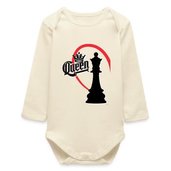Chess Queen Left Half Heart - Baby Organic Long-Sleeved Bodysuit - soft Ecru - Front