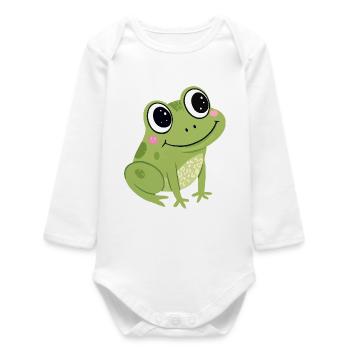 Pastel Cute Green Frog - Baby Organic Long-Sleeved Bodysuit - white - Front
