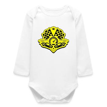 Drapeau de course, compteur de vitesse d'échappement - Body bébé manches longues biologique - blanc - Devant