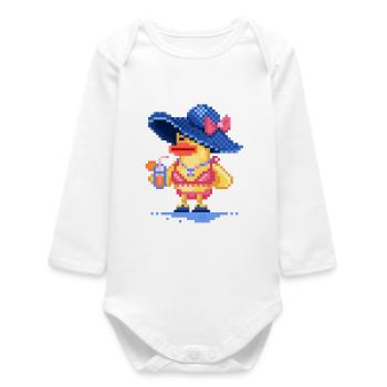 Pixel art Canard sur la plage en maillot de bain - Body bébé manches longues biologique - blanc - Devant