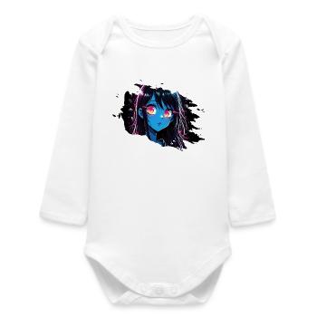 Fille d’anime au néon aux yeux brillants - Body bébé manches longues biologique - blanc - Devant