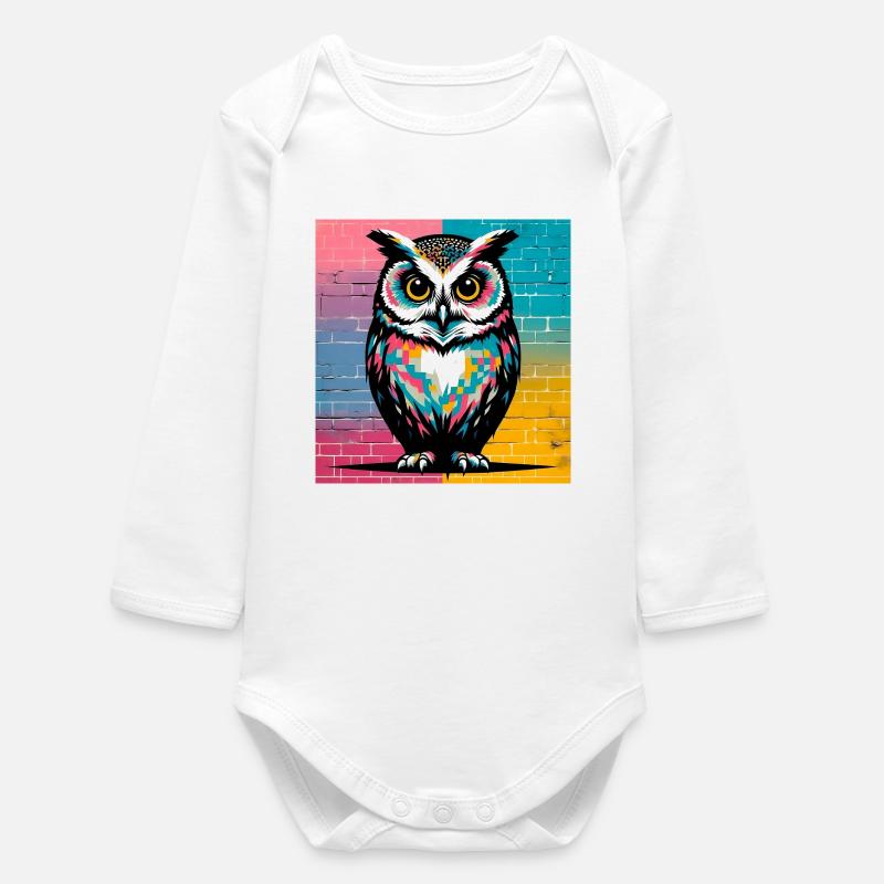owl - Baby Organic Long-Sleeved Bodysuit - white
