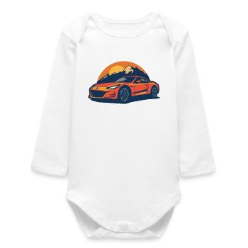 Schneller Sportwagen mit Bergpanorama - Baby Organic Langarmbody - Weiß - Vorne