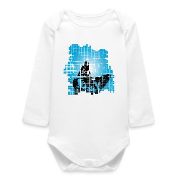 Cat in Pixel Grid Blue - Baby Organic Long-Sleeved Bodysuit - white - Front